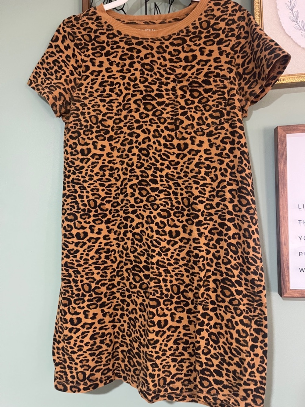 Time and Tru Leopard Print Short Sleeve Shift Dress - Tan and Black
